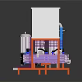Industrial Equipment System With Blue Pumps Silver Pipes Purple Frame And Orange Base