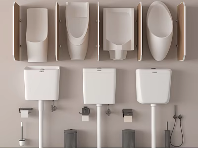 Modern Urinal Collection Showcasing Wall Mounted And Floor Standing Bathroom Fixtures 3d model