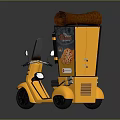 Yellow Mobile Food Tricycle With Pizza Design And Rolled Canopy On Top