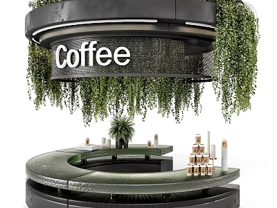 Functional Coffee Table With Hanging Green Plants And Circular Countertop Design 3d model