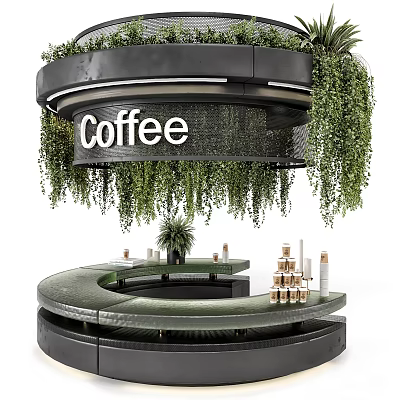 Functional Coffee Table With Hanging Green Plants And Circular Countertop Design 3d model