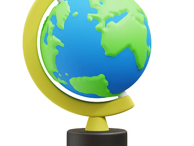 Decorative Ornament Set Featuring Blue Green Globe With Yellow Stand And Black Base 3d model