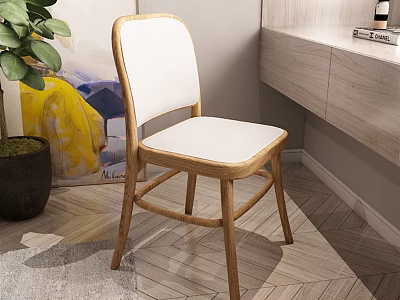Stylish Leisure Chair With Wooden Frame White Cushion Side Plant And Decorative Painting 3d model