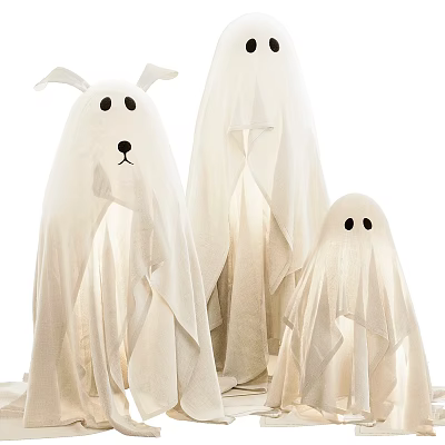 White Ghost Shaped Cloth Halloween Decorative Art Installation With Various Sizes And Simple Facial Features 3d model