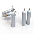 Silver Industrial Gas Cylinders With Valves Standing And Stacked Equipment