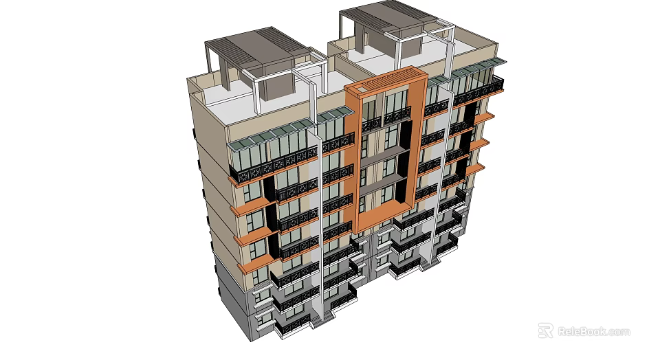 Modern Multi story Residential Building Exterior Design With Balconies Windows Beige Gray Orange Facade 3d model 
