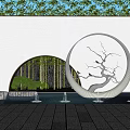 Modern Garden Ornament Circular Metal Structure With Tree Branch Design Fountains And Bamboo Arched Doorway