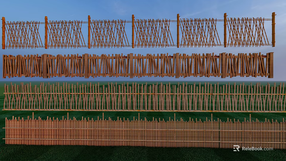 Various Wooden Fence Designs With Different Patterns For Outdoor Garden Decoration 3d model 