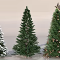 Varied Christmas Trees Including Snowy Green And Decorated With Star And Balls 3d model