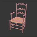 Traditional Rustic Leisure Chair With Scalloped Backrest Wooden Frame And Woven Seat