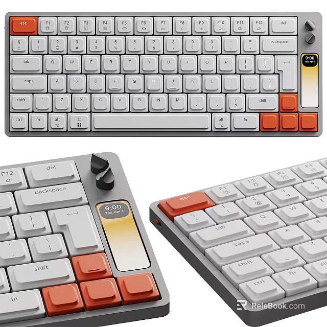 Durable Mechanical Keyboard with White Orange Keycaps and Ergonomic Knob Design Layout 3d model 