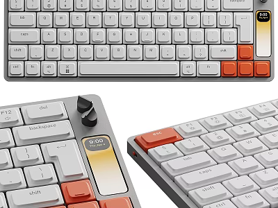 Durable Mechanical Keyboard with White Orange Keycaps and Ergonomic Knob Design Layout 3d model