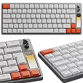 Durable Mechanical Keyboard with White Orange Keycaps and Ergonomic Knob Design Layout 3d model
