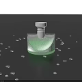 Elegant Green Perfume Bottle with Silver Cap and Decorative Beads on Black Background