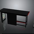 Modern Reception Desk With Black Countertop Red Edge And Upright Pole Display Screen 3d model