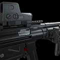 Black Tactical Assault Rifle With Optical Sight And Tactical Accessories