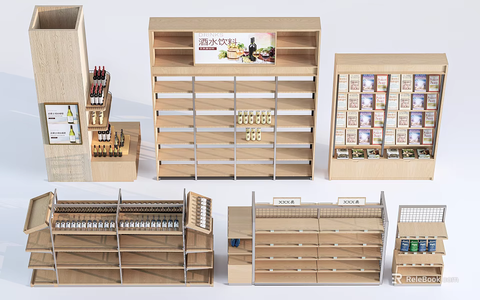 Wooden Display Shelves With Multi Tiered Design For Retail Store Merchandise 3d model 