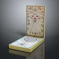 Antique Wooden Sundial Compass Open Case With Scaled Dial Red Pointer And Markings