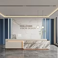 Modern company front desk background wall sofa reception area chandelier office area 3d model