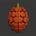 Vibrant Red And Orange Exotic Fruit With Floral Like Protrusions And Yellow Stem