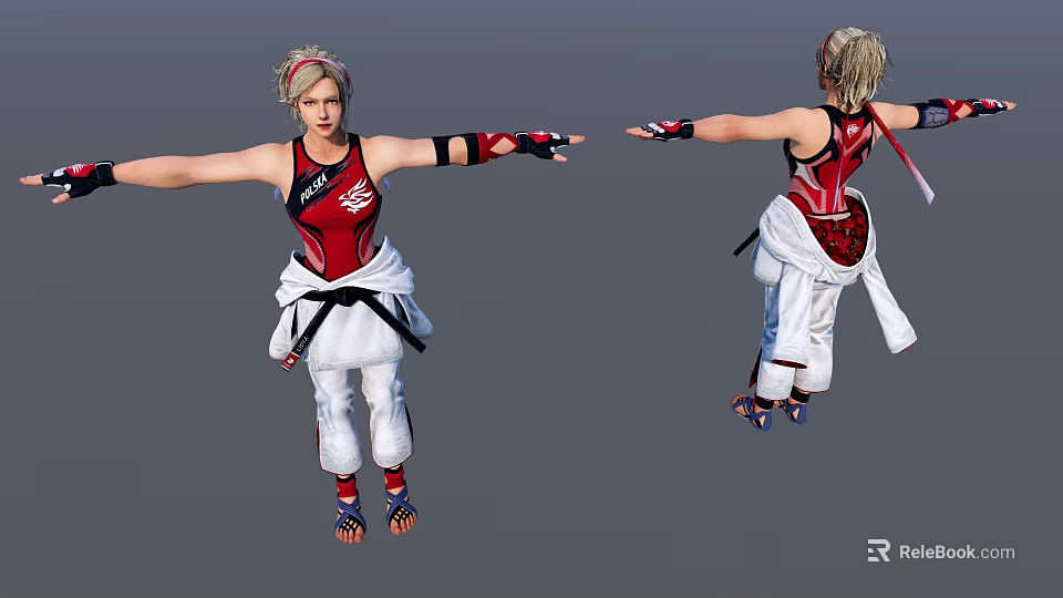 Game and Movie Character With Red Black Vest White Pants Wrist Guards And Light Hair 3d model 