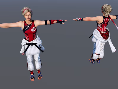 Game and Movie Character With Red Black Vest White Pants Wrist Guards And Light Hair 3d model