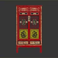 Traditional Chinese Cabinet With Red Finish Golden Decorations Dragon Patterns And Double Doors