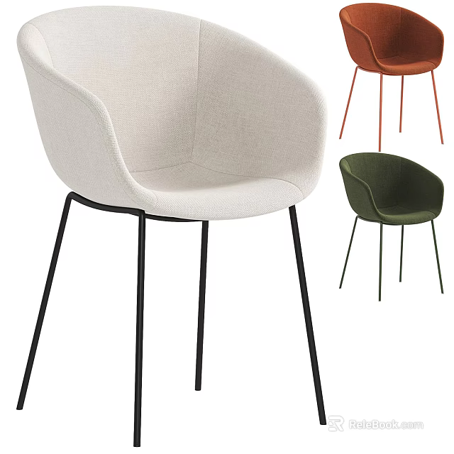 White Orange Green Upholstered Dining Chairs With Modern Metal Legs Design 3d model 