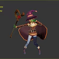 Cartoon Fantasy Wizard Character With Purple Hat Red Cloak And Staff