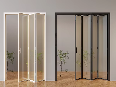 White and Black Glass Folding Doors for Interior with Plants 3d model