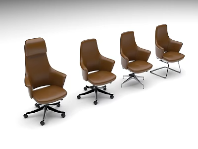 Brown Leather Office Chairs With Modern Design Ergonomic Structure And Various Styles 3d model