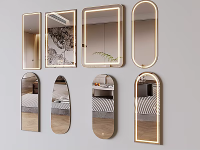 Modern Mirrors in Assorted Shapes with LED Lighting and Sleek Design for Interior Wall Decor 3d model