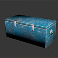 Blue Textured Metal Box With Secure Latches And Reflective Surface On Dark Background