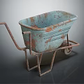 Vintage Rusty Blue Wheelbarrow With Metal Frame And Single Wheel