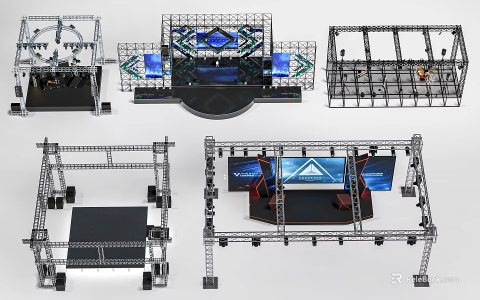 Metal Truss Structures for Stage Construction with LED Screens And Platform Designs 3d model 