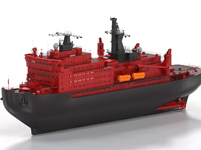 Red and Black Ship Model With Multiple Decks Antennas And Orange Lifeboats 3d model