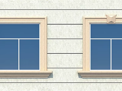 Two Casement Windows Installed On Wall With Frame Design And Blue Glass 3d model