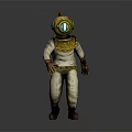 Game Movie Diving Suit Character With Yellow Helmet Green Glass Visor White Jumpsuit Brown Gloves 3d model