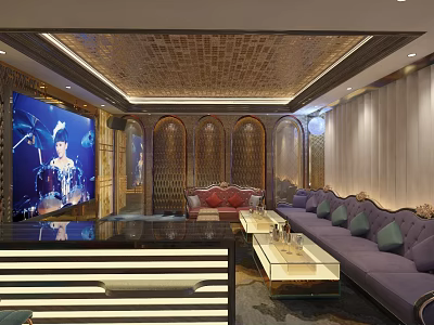 Luxurious KTV Interior Design With Large Screen Arched Designs And Comfortable Sofa 3d model