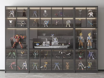 Modern Glass Door Display Cabinet With Multiple Shelves For Action Figure Collectibles 3d model