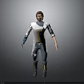 Futuristic Male Character Wearing Detailed White And Blue Outfit With Yellow Accents And Arm Guards
