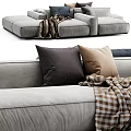 Modern Gray Sectional Sofa With Soft Decorative Pillows And Warm Blanket 3d model