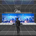LIGHTCLOUD Interactive Display Platform With Large Screen Cityscape Visuals And Man Operating 3d model