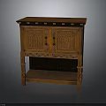 Classic Wooden Carved Cabinet With Double Doors And Open Shelf Design