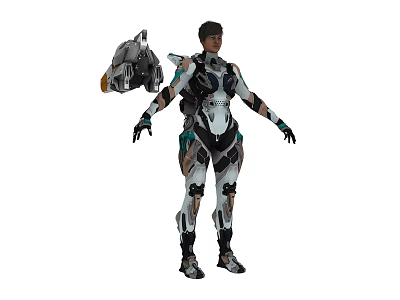 Futuristic Sci Fi Game Character In White Black Mechanical Armor Design 3d model