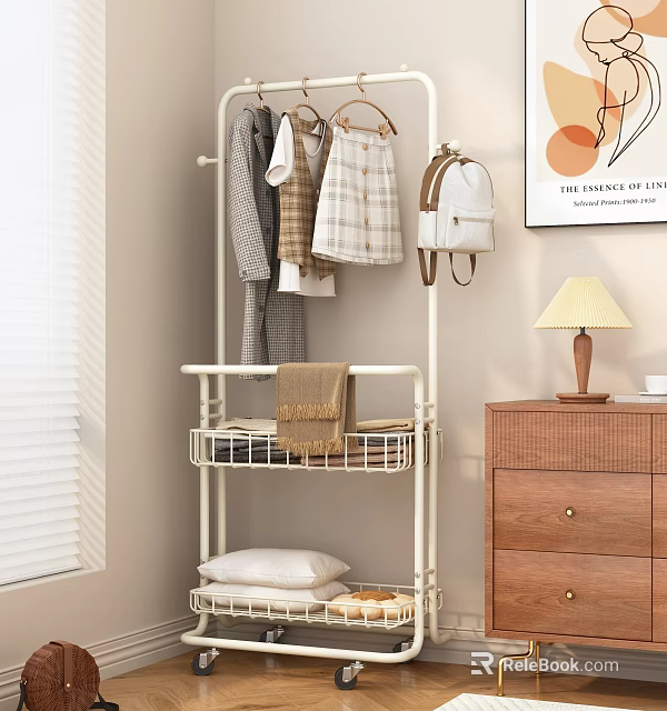 Practical White Multi Tiered Clothing Rack For Hanging Clothes And Storing Bedding Items 3d model 