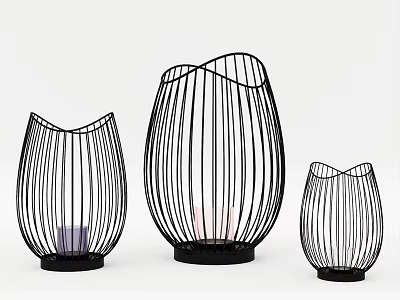 Black Vase Shaped Decorative Lamps With Striped Design And Three Sizes 3d model