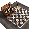 Classic Chess Set With Wooden Storage Box And Checkered Marble Chessboard