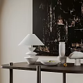 White Stacked Design Table Lamp With Vase Bowl And Mushroom Decor On Wooden Table