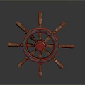 Classic Vintage Wooden Ship Wheel With Red Decorative Center And Spokes